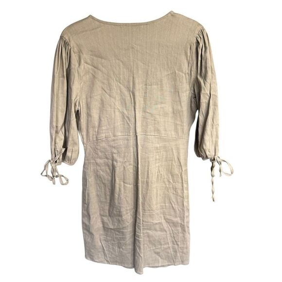 Shore Brand Dress Linen Blend Tie-neck Large Beige USA Fit Flare Coastal Beach - Picture 3 of 8
